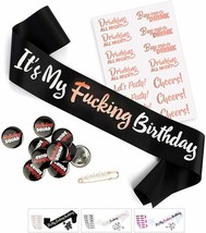 27pcs Birthday Sash, Buttons and Tattoos Kit - Rose Gold Birthday Set for Women  - £11.86 GBP