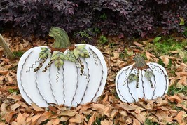 Metal Fall Pumpkin Decor Indoor Outdoor Standing Flat Pumpkin Decoration Autumn - £16.29 GBP+