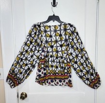 Solitaire Eyecat Border Printed Boho Blouse Size Medium NWT Tie-Dye Batik - $22.00
