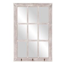 24X36 Distressed White Windowpane Wall Mirror With Hooks - £101.51 GBP