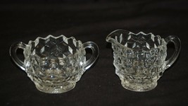 Vintage American ~ Clear by Fostoria Open Sugar Bowl &amp; Creamer Elegant Glassware - £29.26 GBP