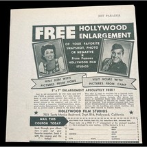Hollywood Film Studios Vintage Print Ad 1950s Free Photo Enlargement Coupon - $14.95