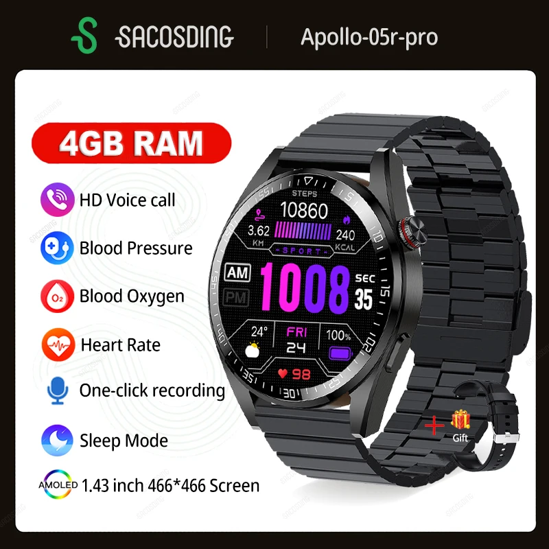 Watches 4G RAM 466*466 Screen SmartWatch Men Always Display The Time Blu... - $103.73