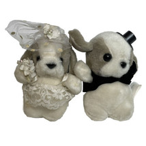 Vintage House of Lloyd 4&quot; Mini Bride and Groom Dog Plush Wedding Couple Toys - £17.01 GBP