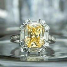 2 Ct Radiant Cut CZ Yellow Citrine Engagement Ring 14k White Gold Plated - £93.41 GBP