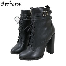 Vintage Genuine Leather Boots Women Punk Style Shoes Block High Heel Rubber Sole - £333.96 GBP