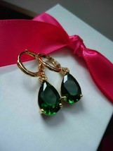 2Ct Finto Pera Taglio Verde Smeraldo Goccia Orecchini 14K Placcato Oro Giallo - £66.20 GBP