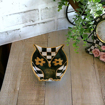 Courtly Checks Owl Decor Checkered Owl Black and White Checked Decor - £41.41 GBP