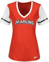 Majestic Women&#39;s Miami Marlins Curveball Babe V-Neck T-Shirt, Red, Large - £18.30 GBP