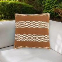 20&quot; Rust and Ivory Handmade Striped Indoor Outdoor Throw Pillow Cover - $70.49