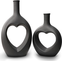 Golife Ceramic Vase Set Of 2 Black Vases For Modern Home Decor,, Decorative Gift - £41.76 GBP