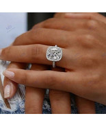 3Ct Cushion Cut Moissanite &amp; Zircon Halo Engagement Ring in 14k White Go... - £114.76 GBP