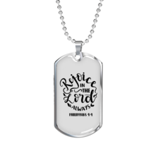 Rejoice In The Lord Christian Necklace Stainless Steel or 18k Gold Dog Tag 24&quot;  - £37.60 GBP+