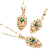 Luxury Morocco Wedding Jewelry Set Arab Gold Color Hollow Crystal Flower Drop Ea - £6.84 GBP