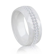 New Arrival Ceramic Ring Multi-faceted Black White Color With 2 Row Rhinestone F - £9.14 GBP