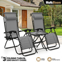 3 Pcs[Zero Gravity Chair+Foldable Table Set]Beach Lounge Recliner W/Hold... - $161.99