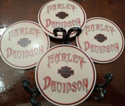 Harley-Davidson Sandstone &amp; Cork Coasters Set Of 4 with black metal stand  - $17.99