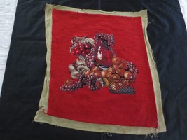 Vtg. FRUIT STILL LIFE Needlepoint on Red  PANEL - Overall approx. 17&quot; x 20&quot; - $25.00
