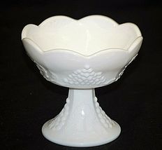 Harvest Milk Glass Colony Opaque Candlestick Holder Raised Grape &amp; Leaf ... - $12.86
