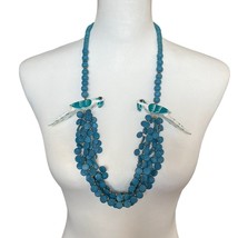 Wooden Bead Parrot Necklace &amp; Earring Set Aqua Blue - £22.75 GBP