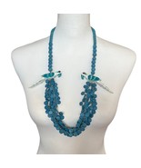 Wooden Bead Parrot Necklace &amp; Earring Set Aqua Blue - $30.43