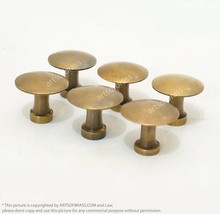 1.18&quot; Lot of 6 Solid Brass Vintage thumbtack tacks Round Knobs Cabinet Pull - £25.99 GBP