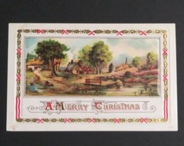 A Merry Christmas Homestead Country Landscape c1910s Embossed P Sander Postcard  - £7.85 GBP