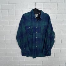 Vintage Flannel Shirt Plaid Blue Green Mens L Appalachain Trail - £13.04 GBP