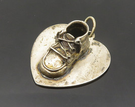 BEAU 925 Sterling Silver - Vintage Baby Shoe &amp; Love Heart Pendant - PT16000 - £28.16 GBP