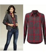 Cabi Cunningham Womens Red Gray Soft Flannel Plaid Shirt Size XS - $23.78