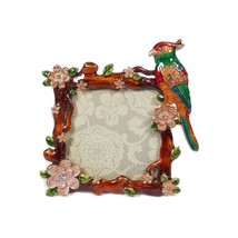 3x3 Square Frame Jeweled Rhinestone Ornate Enamel Red Jungle Parrot Bird Flowers - £15.97 GBP