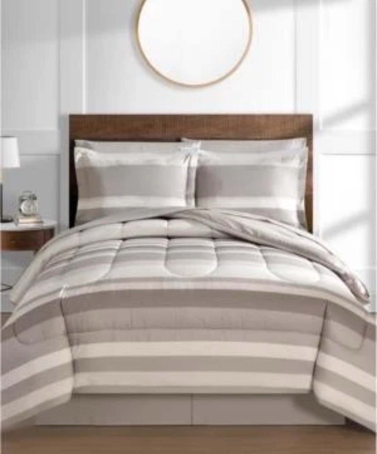 Fairfield Square Collection Taupe Austin Stripe/Solid 8 Pc King Comforte... - $65.00