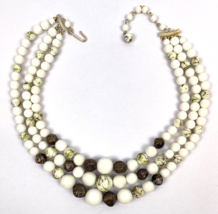 Vintage Beaded Necklace Signed Multi 3 Strand Beads White Adjustable Cla... - $44.00