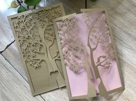 cutom 50pcs Begie Gold Tree laser cut Invitation,Laser Cut Wedding invitations - £42.99 GBP