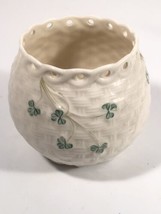 4.75” Belleek Shamrock Ireland Pierced Vase Vintage Basketweave Display - $37.61