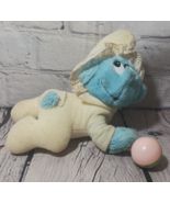 Vintage Applause Plush 1983 Baby Smurf Crawling w/ Pink Blue Rattle Stuf... - £5.90 GBP