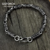 Tibetan Mantra Bracelet Real Pure 925 Sterling Silver Chains For Men Om Mani Pad - £39.21 GBP+