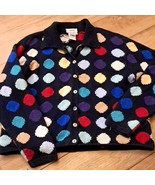 Talbots PETITES cardigan Sweater Sz PL Large Hand Knit Navy blue Polka d... - $61.72 CAD