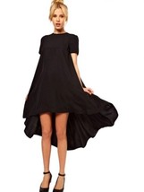 NEW Black Haoduoyi Short Sleeve High Low Swing Cocktail Dress Sz L (US 6) - $44.99
