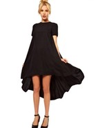 NEW Black Haoduoyi Short Sleeve High Low Swing Cocktail Dress Sz L (US 6) - $44.99