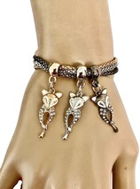 Cute 3 Foxes Charmed Bracelet Gunmetal, Silver &amp; Gold Done Animal Themed... - £9.90 GBP