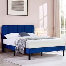Blue Upholstered Queen Platform Bed Frame with Headboard - $288.65