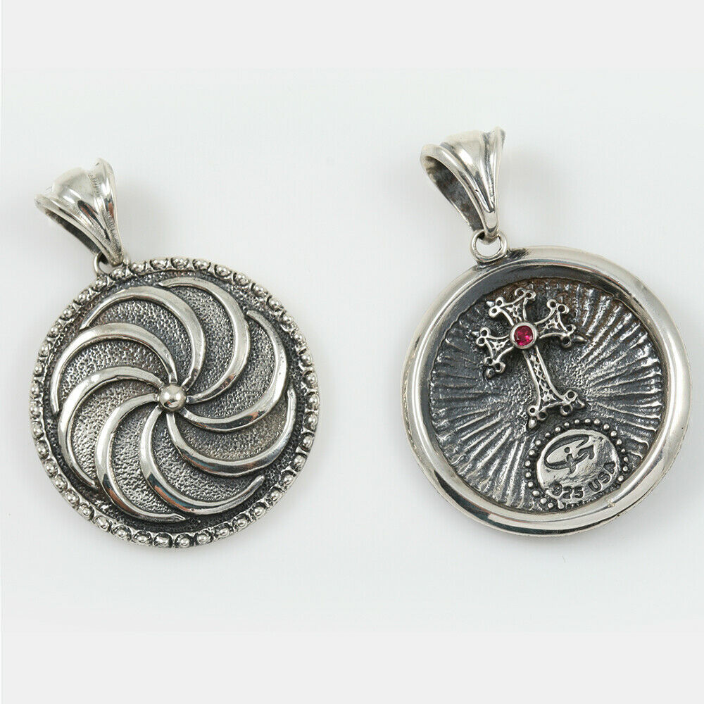 Eternity Symbol Sterling Silver Pendant w/Cross & Red CZ on the Reverse Side - $163.35