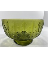 VINTAGE HEAVY OVAL 1975 F.T.D. GREEN LEAF DESIGN PRESSED GLASS FOOTED CO... - £22.02 GBP