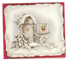 VINTAGE 1940s WWII ERA Christmas Greeting Card Art Deco SNOW DOOR STEP W... - £11.62 GBP