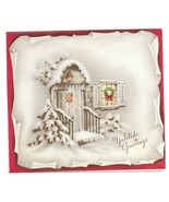 VINTAGE 1940s WWII ERA Christmas Greeting Card Art Deco SNOW DOOR STEP W... - £11.08 GBP