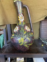 23 X 12 Terra Cotta Hand Painted Vase Talavera Pitcher Urn Water Vessel ... - $19.80