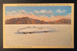 1940&#39;s Linen Postcard - Bonneville Salt Flats Bullet Car Racer - £2.96 GBP