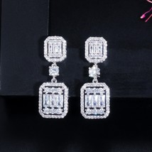 Trendy Luxury Square Shape Drop Dangle Earrings for Women Cubic Zirconia Bridal  - £16.76 GBP