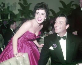 Elizabeth Taylor and Robert Taylor in low cut red dress candid circa 1950 16x20  - $69.99